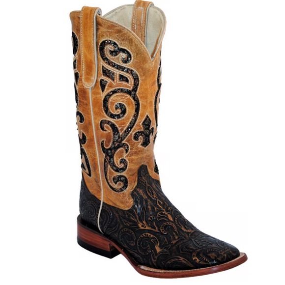 Shoes - Ferrini Women’s Antique Saddle/Black Leather Western Boots 8